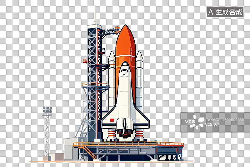 【AI数字艺术】卡通风格，发射台上的火箭PNG格式的免扣元素图片素材