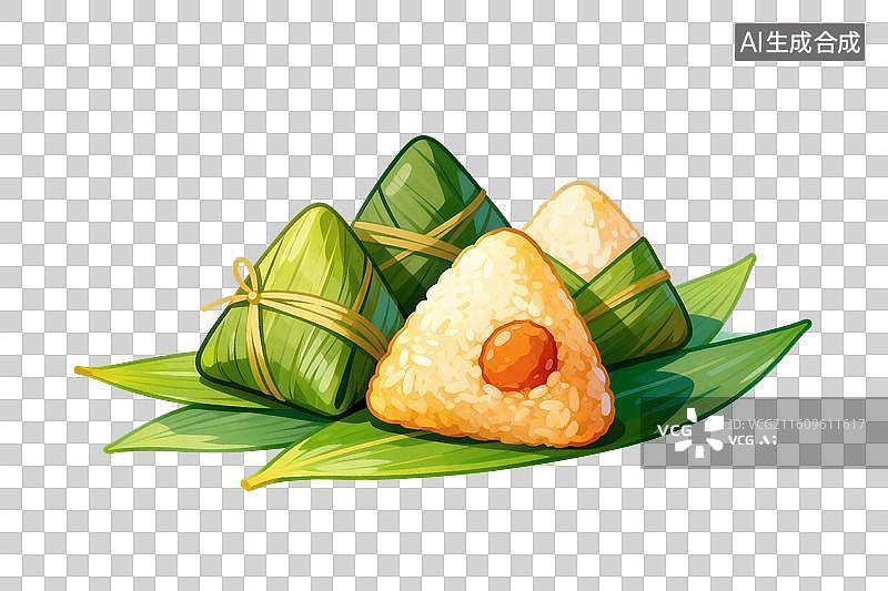【AI数字艺术】卡通风格，美味的粽子PNG格式的免扣元素图片素材