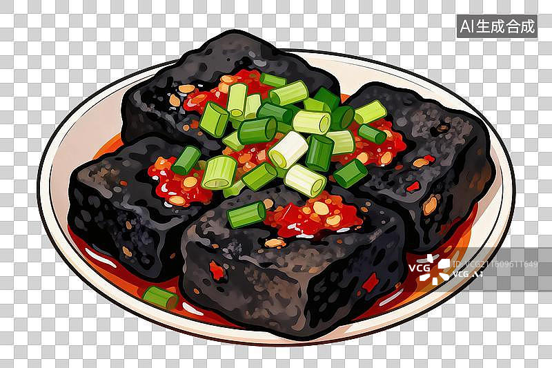 【AI数字艺术】卡通风格，一份油炸臭豆腐PNG格式的免扣元素图片素材