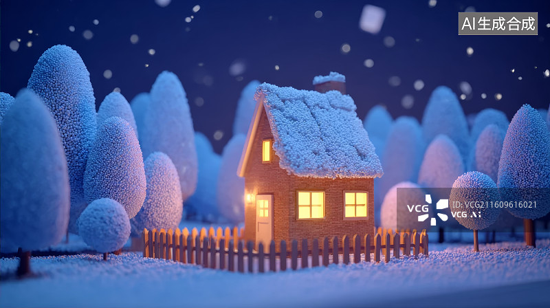 【AI数字艺术】森林白雪覆盖的小房子图片素材