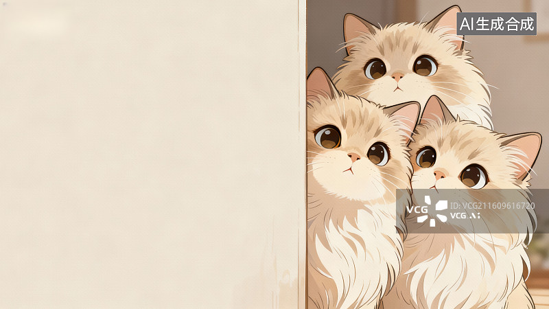 【AI数字艺术】三只猫咪探头观望图片素材