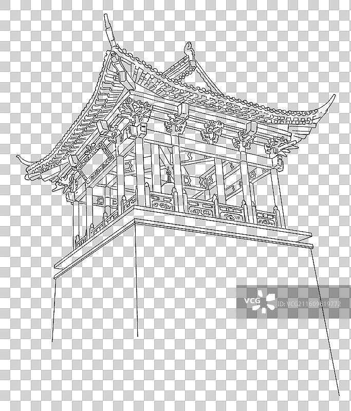 中国建筑鼓楼插画线稿图片素材