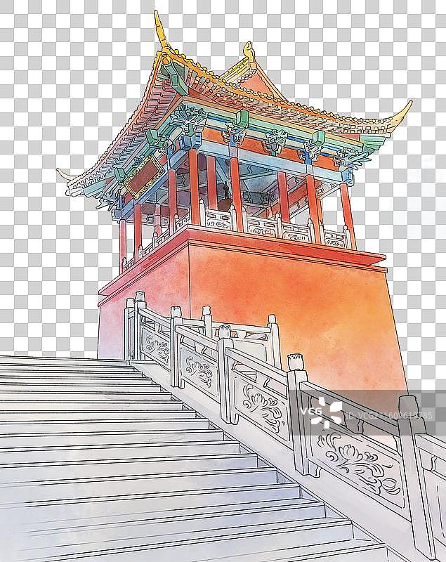 中国建筑钟楼楼梯栏杆宫殿元素图片素材