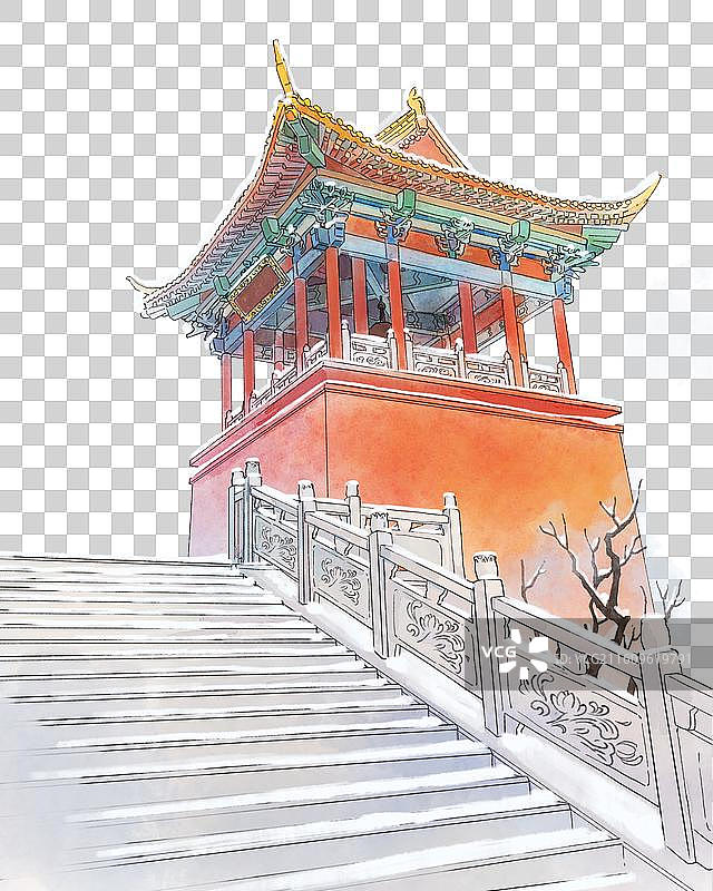 雪中钟楼中国建筑宫殿雪景元素图片素材