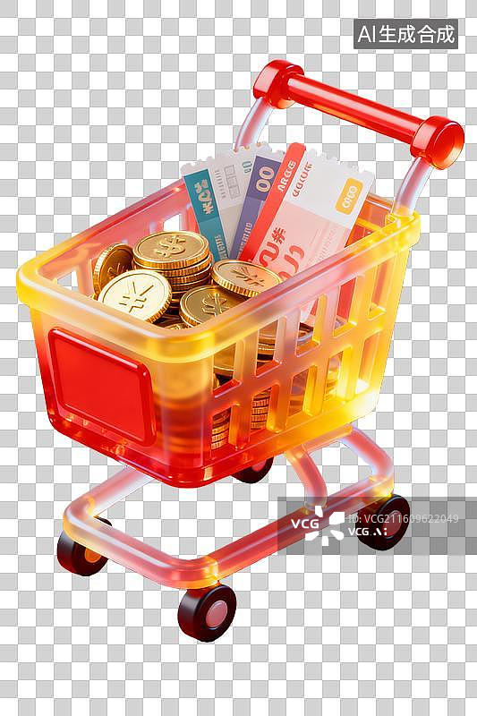 【AI数字艺术】3D渲染促销购物车礼盒元素图片素材