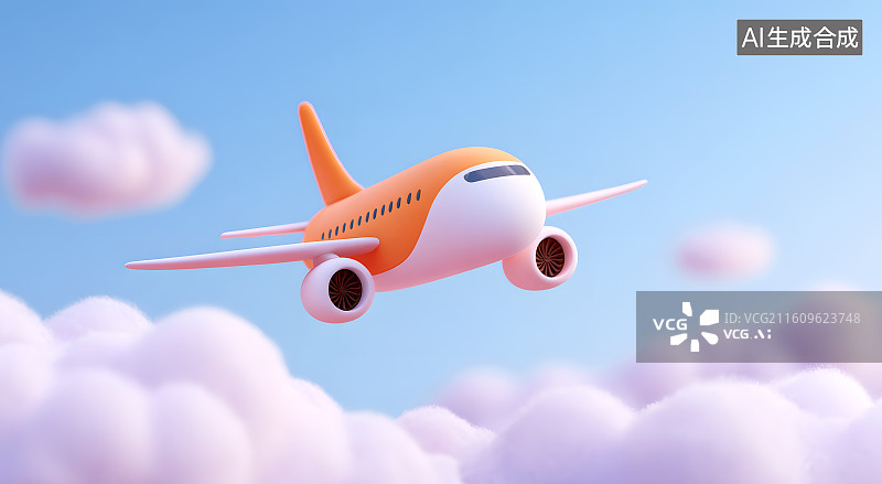 【AI数字艺术】一架卡通飞机在天空中图片素材