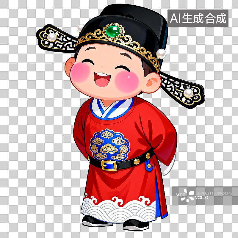 【AI数字艺术】卡通手绘状元插画，卡通风格七品芝麻官人物插画图片素材