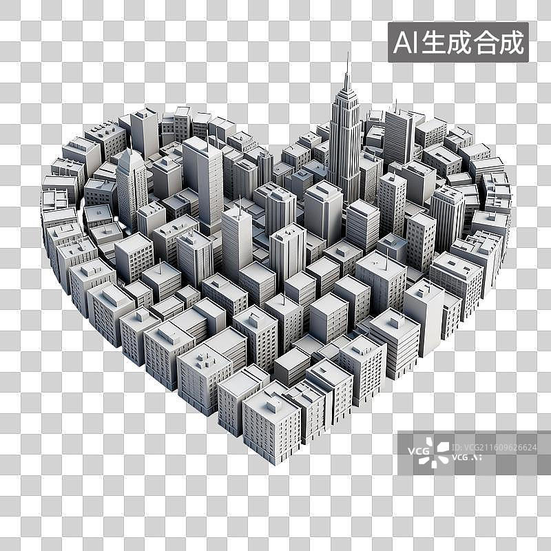 【AI数字艺术】3D心形城市免扣元素图片素材