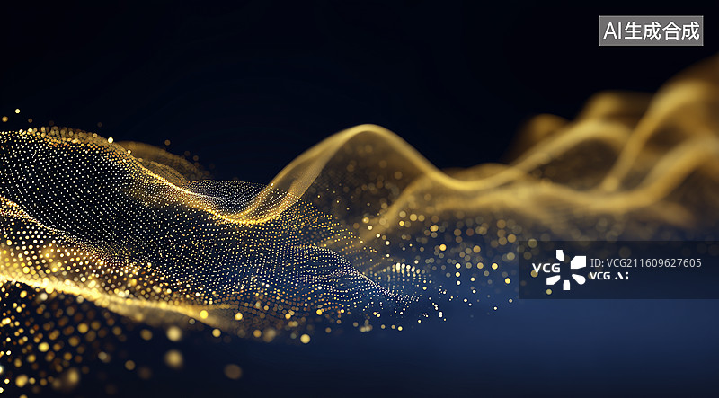 【AI数字艺术】金波粒子流动深蓝背景图片素材