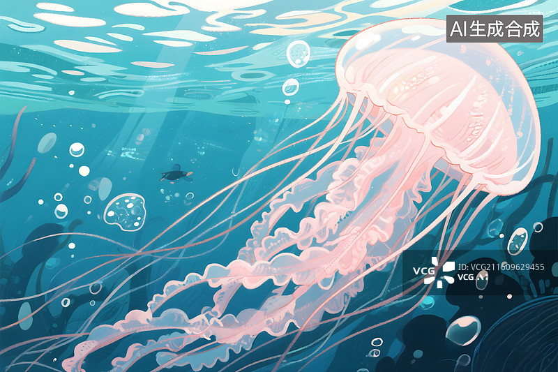 【AI数字艺术】蓝色海洋中的透明精灵图片素材