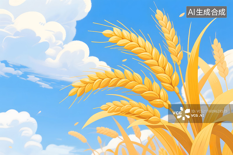 【AI数字艺术】金色麦田与蓝天图片素材