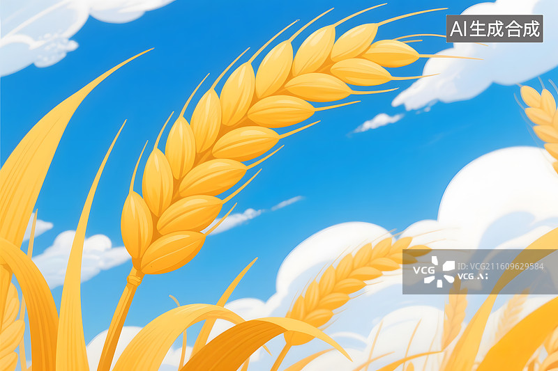 【AI数字艺术】金色麦田与蓝天图片素材
