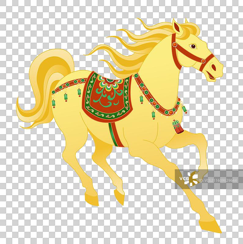 金色国潮风十二生肖马年马年大吉万马奔腾马到成功马元素图片素材
