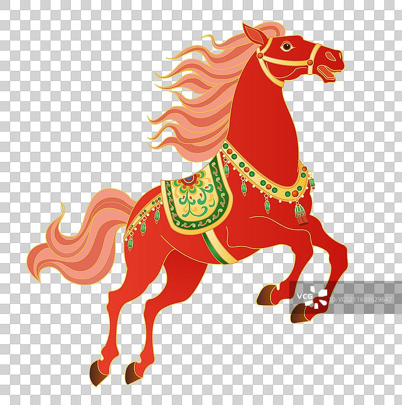 红色国潮风十二生肖马年马年大吉万马奔腾马到成功马元素图片素材