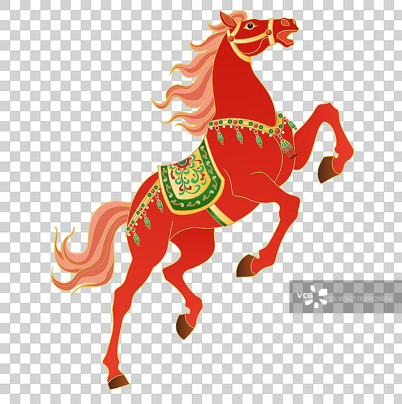 红色国潮风十二生肖马年马年大吉万马奔腾马到成功马元素图片素材
