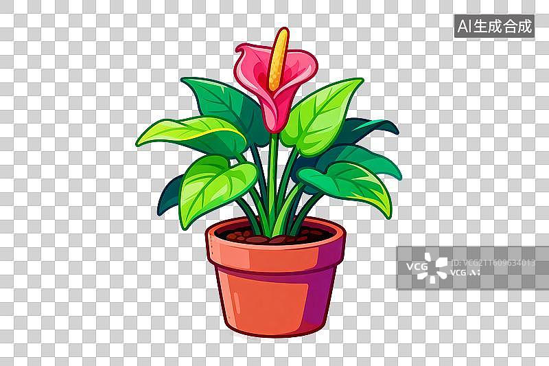 【AI数字艺术】卡通风格，盆栽植物，水塔花PNG格式的免扣元素图片素材
