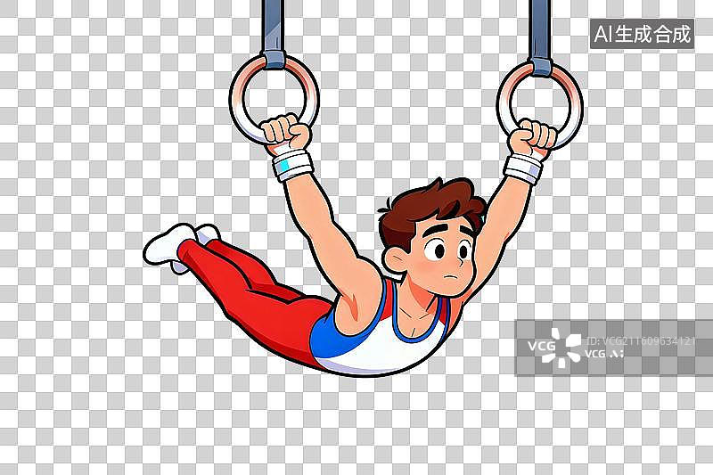 【AI数字艺术】卡通风格，男子体操，吊环比赛PNG格式的免扣元素图片素材