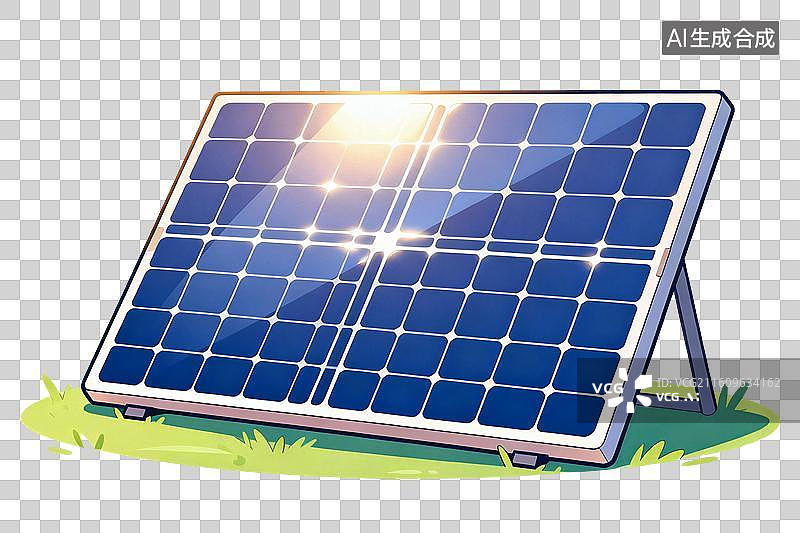 【AI数字艺术】卡通风格，草地上的一块太阳能电路板PNG格式的免扣元素图片素材