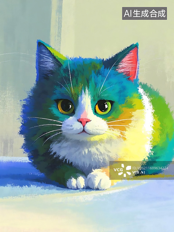 【AI数字艺术】彩虹猫咪温馨凝视图片素材