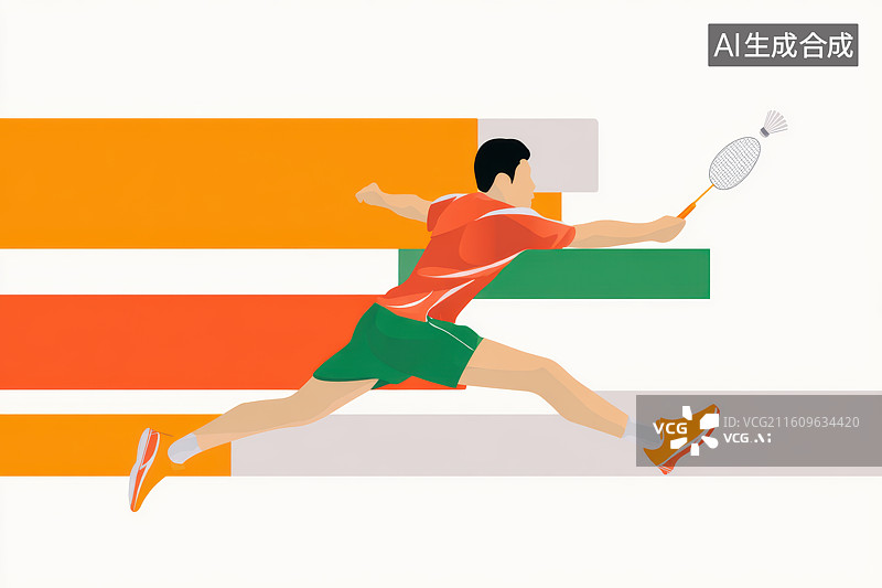 【AI数字艺术】羽毛球运动员活力挥拍运动插画图片素材