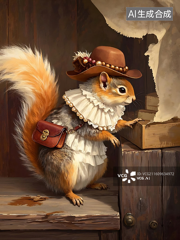 【AI数字艺术】穿着文艺服饰的可爱松鼠图片素材