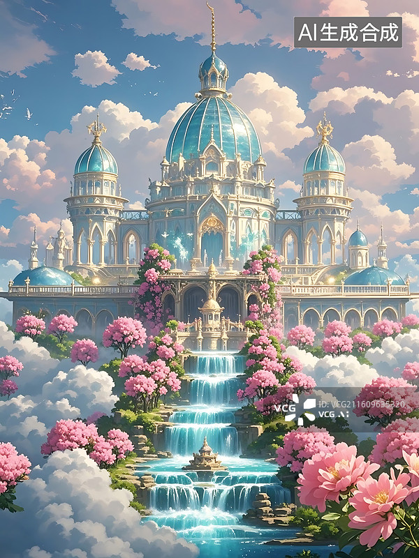 【AI数字艺术】天空之城：云海中的梦幻宫殿图片素材