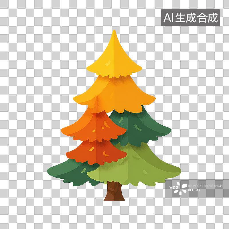 【AI数字艺术】多色层次装饰松树卡通图标图片素材