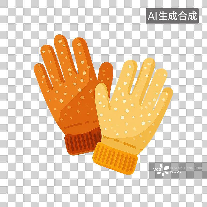 【AI数字艺术】橙黄冬季保暖手套卡通图标图片素材