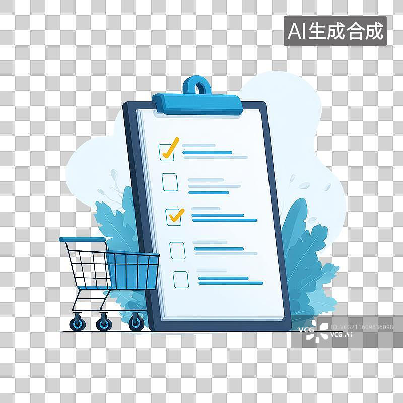 【AI数字艺术】购物清单剪贴板电商流程图标图片素材