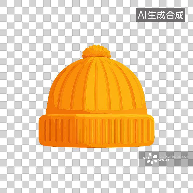【AI数字艺术】橙色针织冬季保暖毛线帽图标图片素材