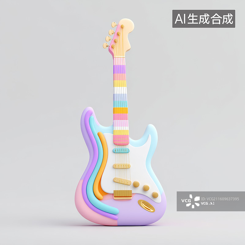 【AI数字艺术】彩色的卡通电吉他图片素材