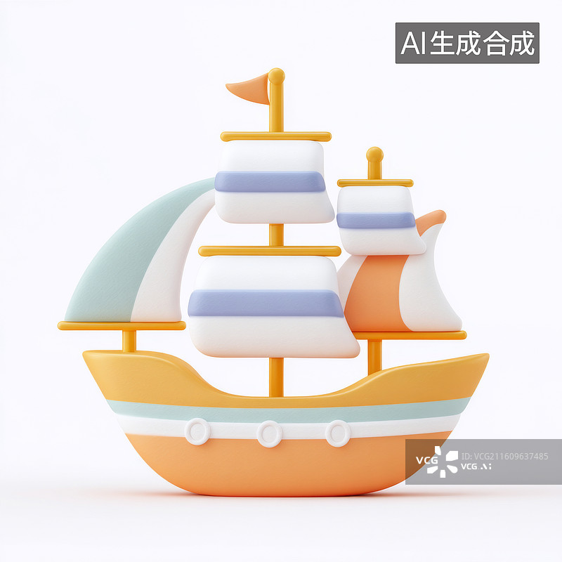 【AI数字艺术】卡通风格的帆船玩具图片素材