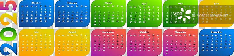 2025年日历，孤立在白色背景上图片素材