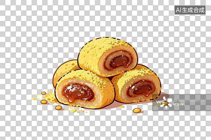 【AI数字艺术】卡通风格，美味的天津小吃，驴打滚PNG格式的免扣元素图片素材