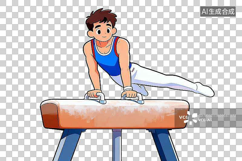 【AI数字艺术】卡通风格，男子体操比赛，鞍马PNG格式的免扣元素图片素材