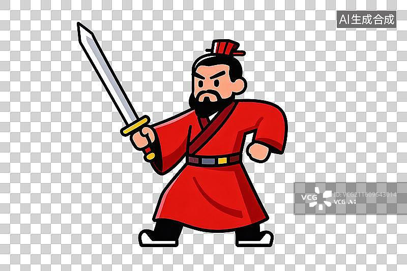 【AI数字艺术】卡通风格，手拿利剑的三国历史人物，曹操PNG格式的免扣元素图片素材