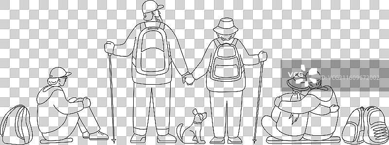 一群人带着狗排成一列旅行图片素材