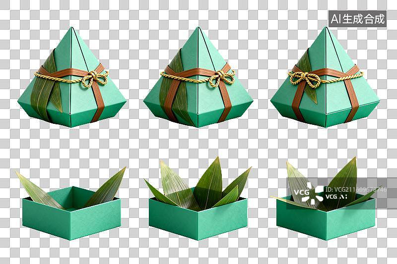 【AI数字艺术】青色粽子礼盒六款展示图片素材