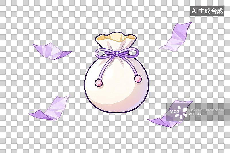 【AI数字艺术】紫色蝴蝶结装饰的白色布袋图片素材
