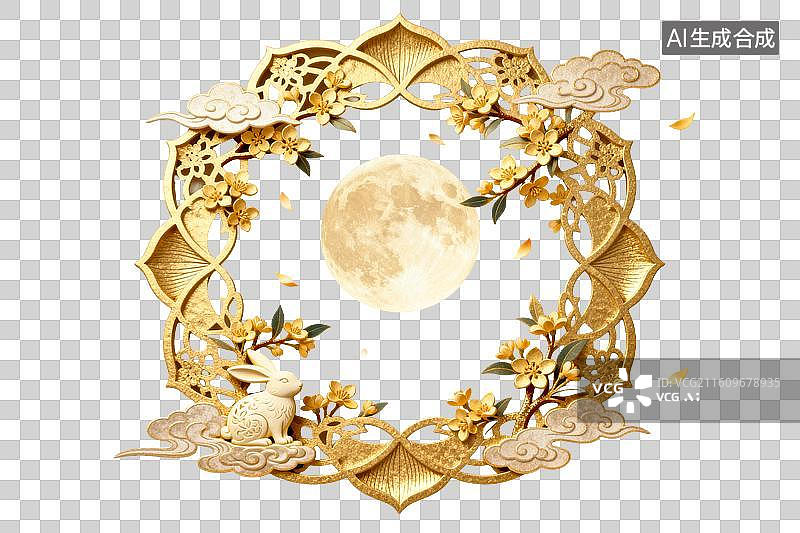 【AI数字艺术】金色月兔花环装饰图案图片素材