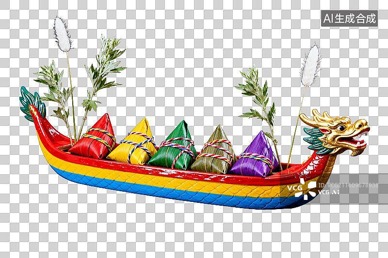 【AI数字艺术】彩绘龙舟载五色粽子装饰图片素材