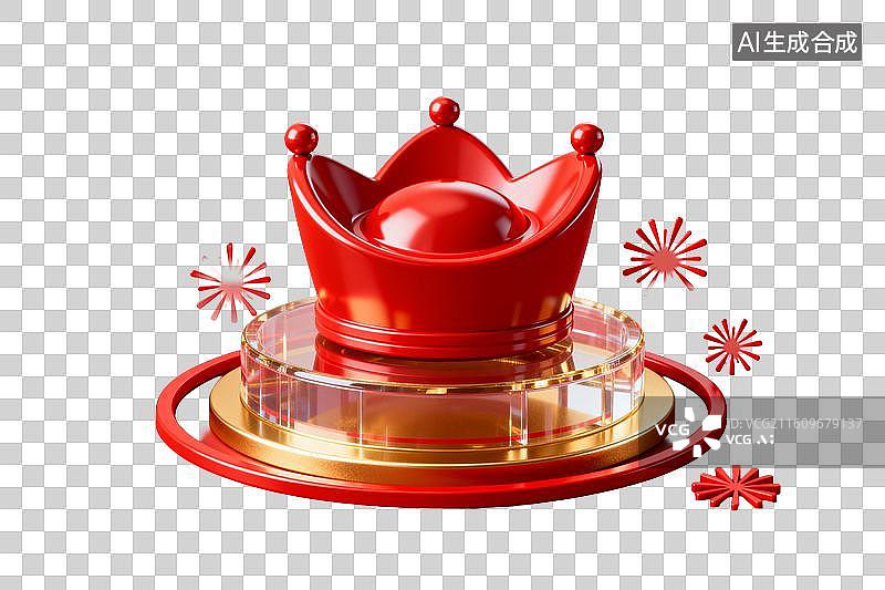 【AI数字艺术】红色皇冠置于透明底座之上图片素材