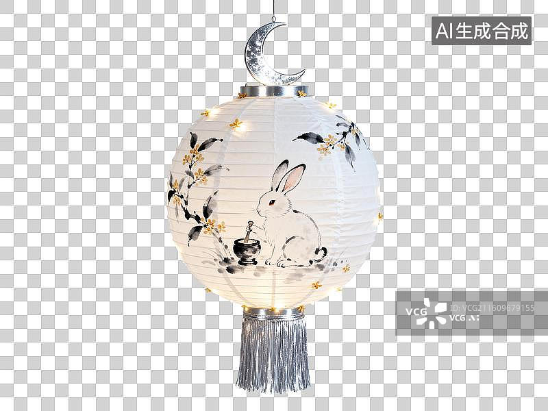 【AI数字艺术】白兔花枝装饰灯笼悬挂展示图片素材