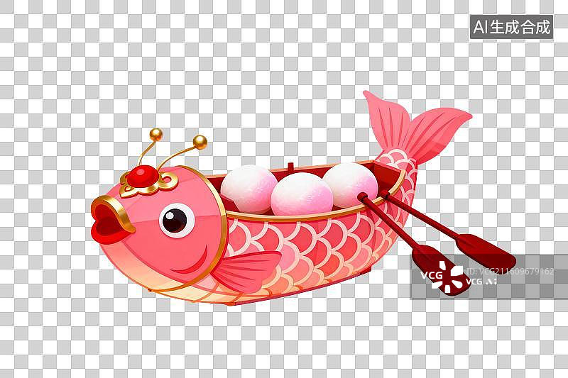 【AI数字艺术】粉色鱼形船载汤圆配红桨图片素材