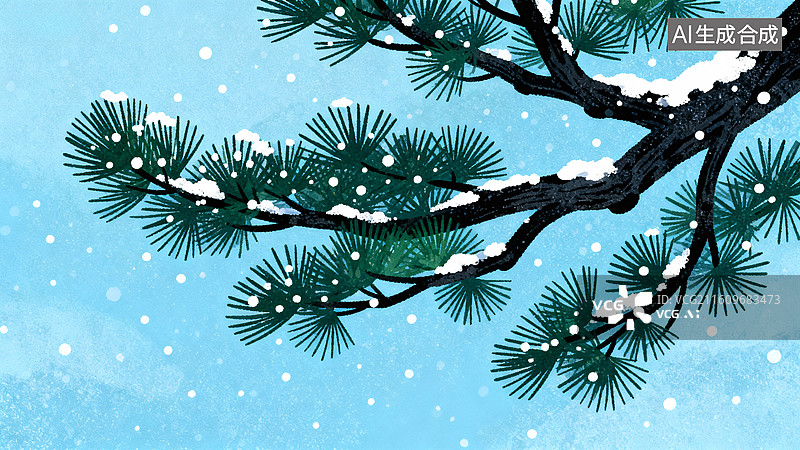 【AI数字艺术】冬日松枝雪景图图片素材