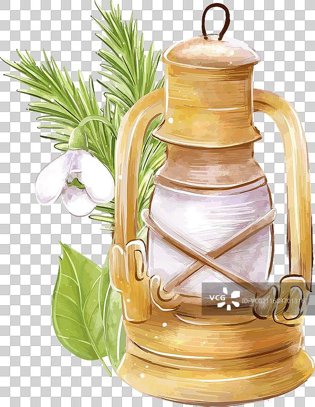 露营灯水彩构图图片素材