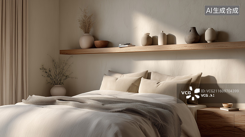 【AI数字艺术】北欧质朴卧室图片素材