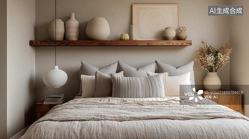 【AI数字艺术】北欧质朴卧室图片素材