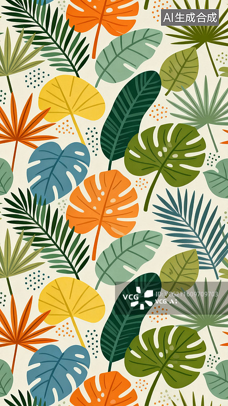 【AI数字艺术】绿植图案多彩风装饰背景场景图片素材