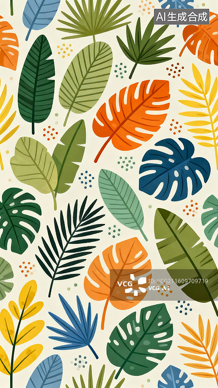 【AI数字艺术】绿植图案多彩风装饰背景场景图片素材